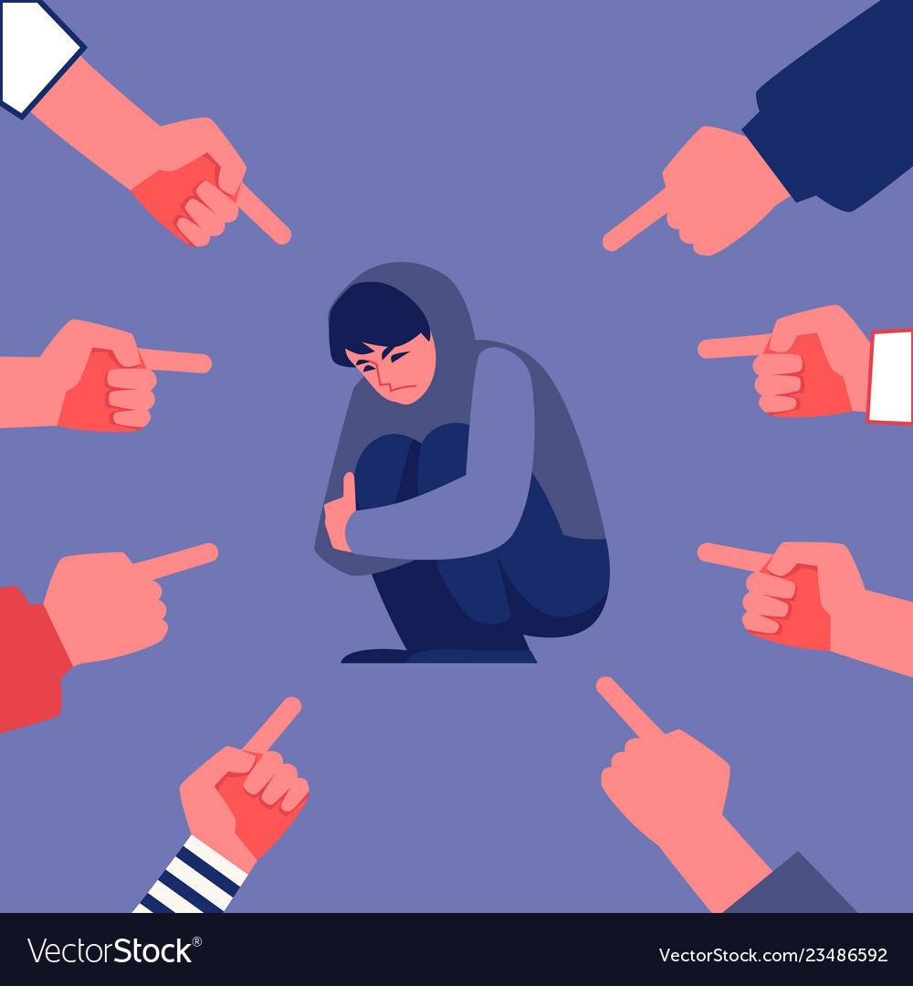 Bullying of young man sitting alone flat Vector Image