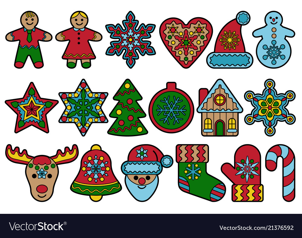 Christmas and new year outline objects set vector image Christmas and new year outline objects set