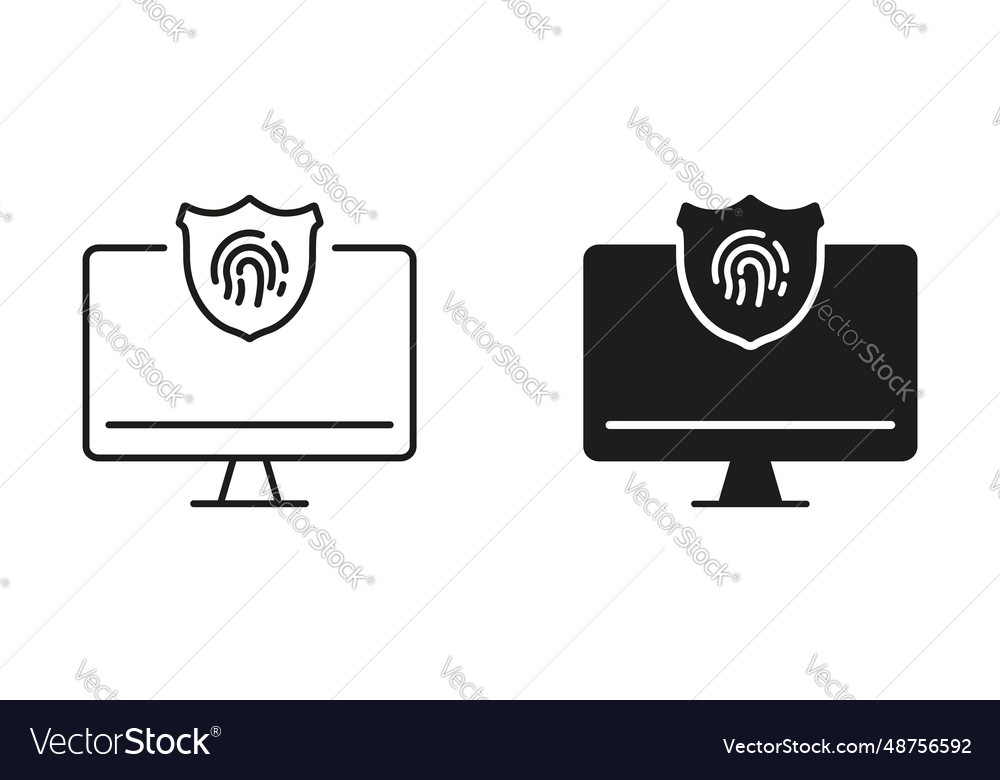 Computer with touch id technology line vector image Computer with touch id technology line