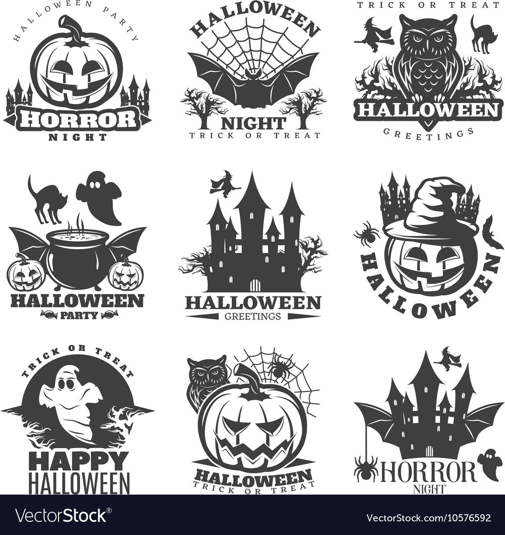 Halloween black white emblems Royalty Free Vector Image