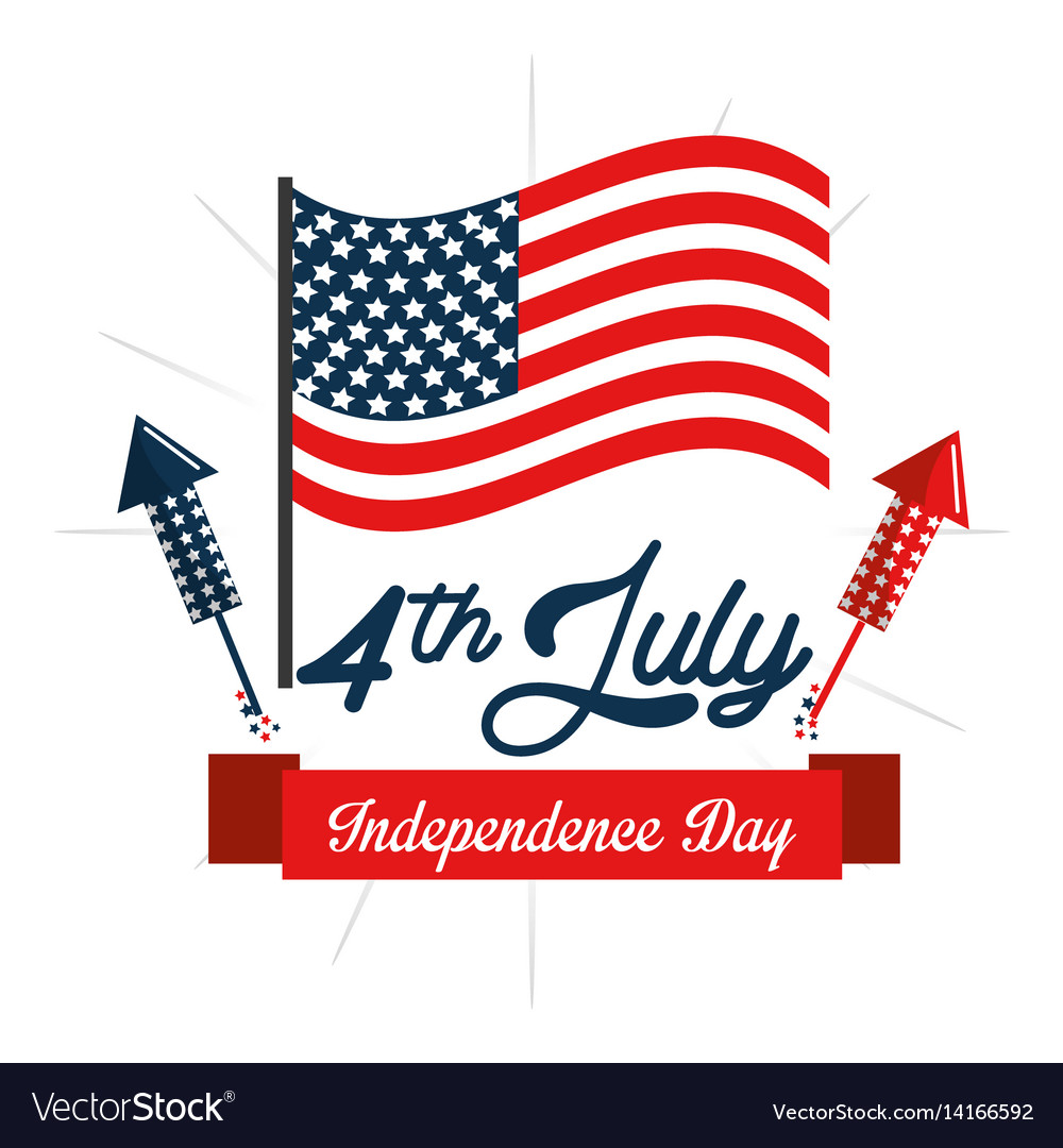 Independence day with fireworks and flag