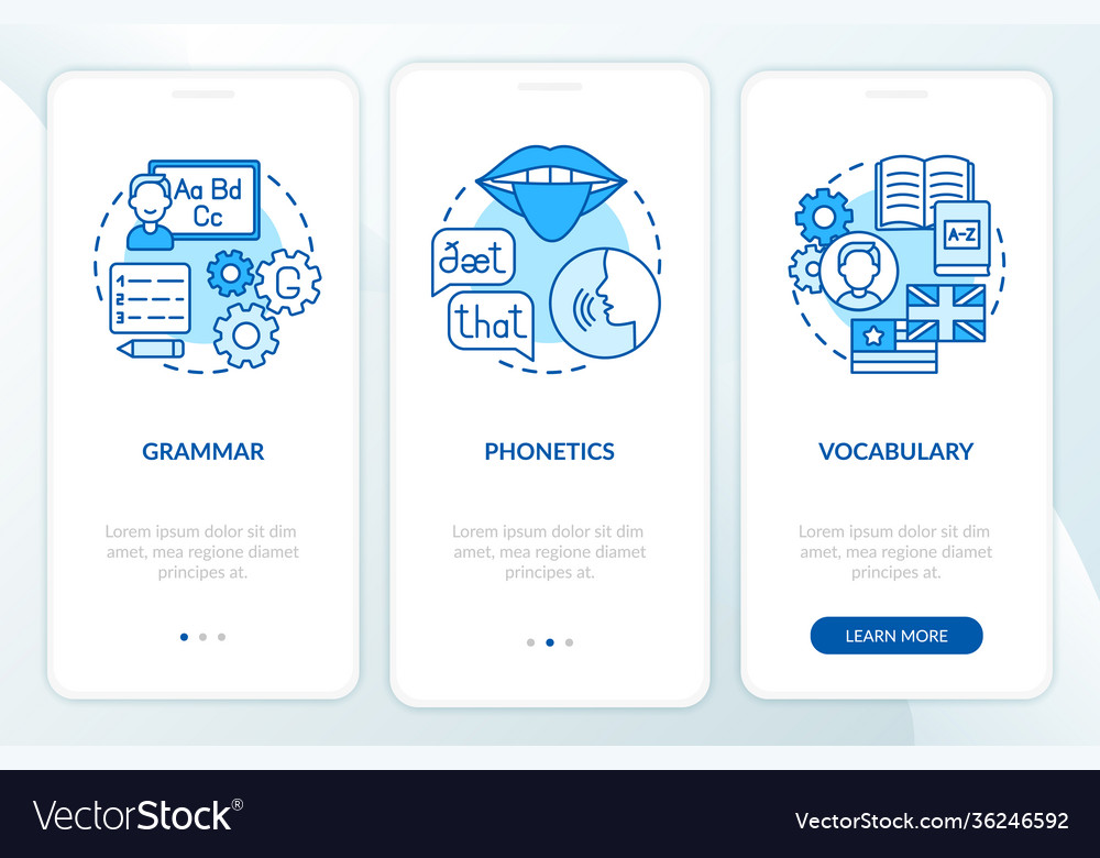 Language learning categories onboarding mobile vector image Language learning categories onboarding mobile