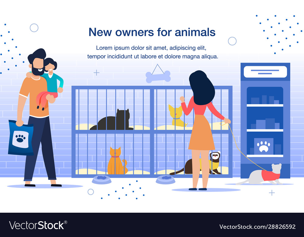 New owners for homeless animals flat banner vector image New owners for homeless animals flat banner