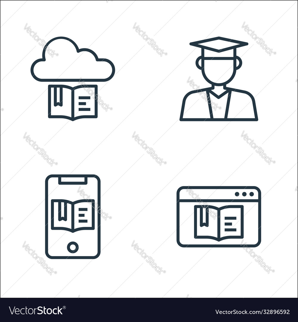 Online learning line icons linear set quality vector image Online learning line icons linear set quality