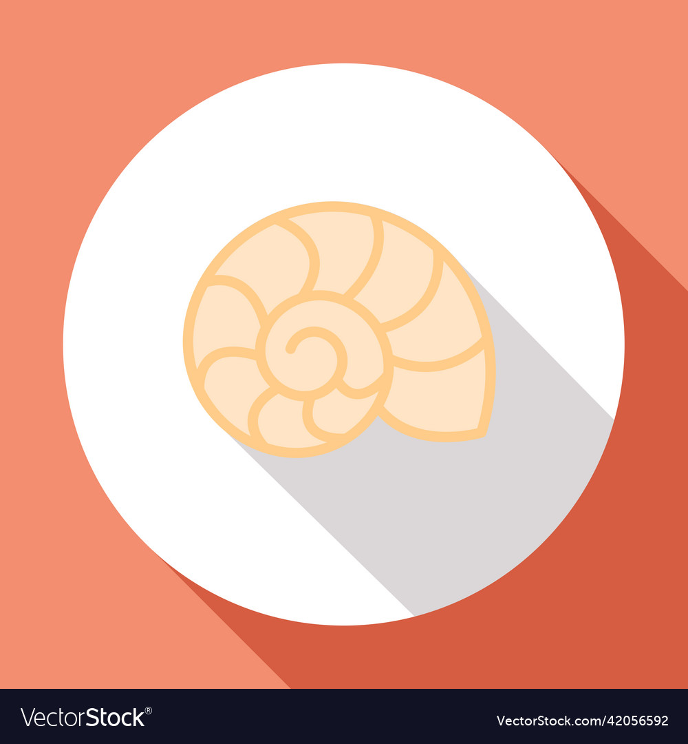 Seashell flat icon with long shadow design vector image Seashell flat icon with long shadow design