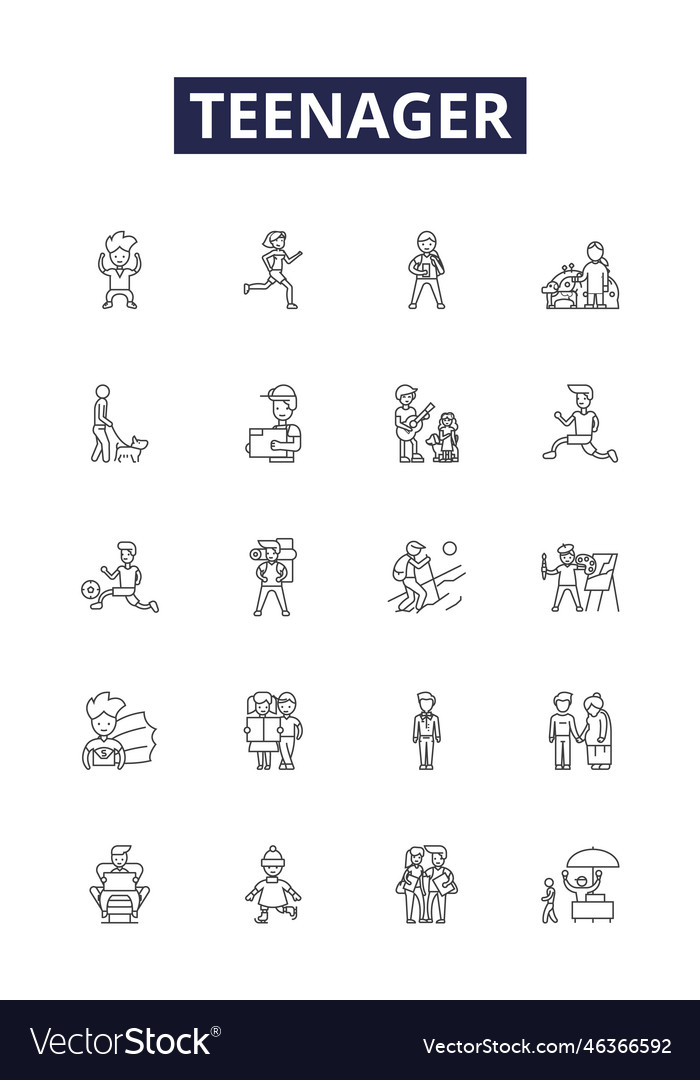 Teenager line icons and signs adolescent vector image Teenager line icons and signs adolescent