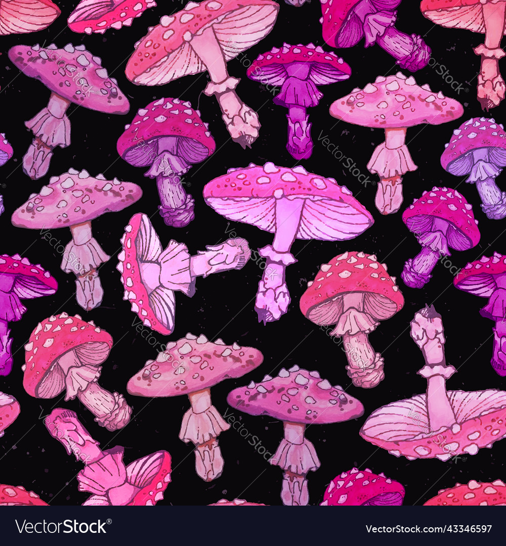 Bright seamless pattern of hand-drawn fly agarics vector image Bright seamless pattern of hand-drawn fly agarics