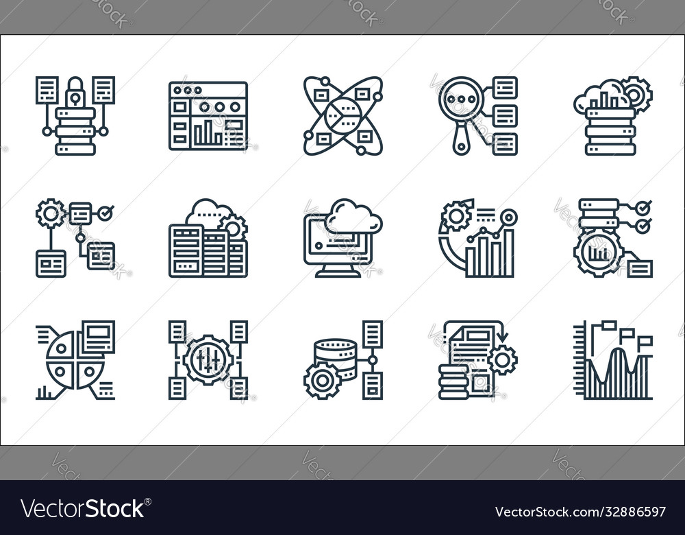 Data analytics line icons linear set quality vector image Data analytics line icons linear set quality