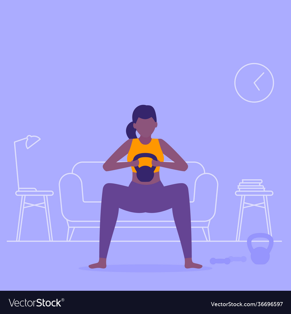 Mädchen-Training zu Hause tun Squat Workout vector image Mädchen-Training zu Hause tun Squat Workout