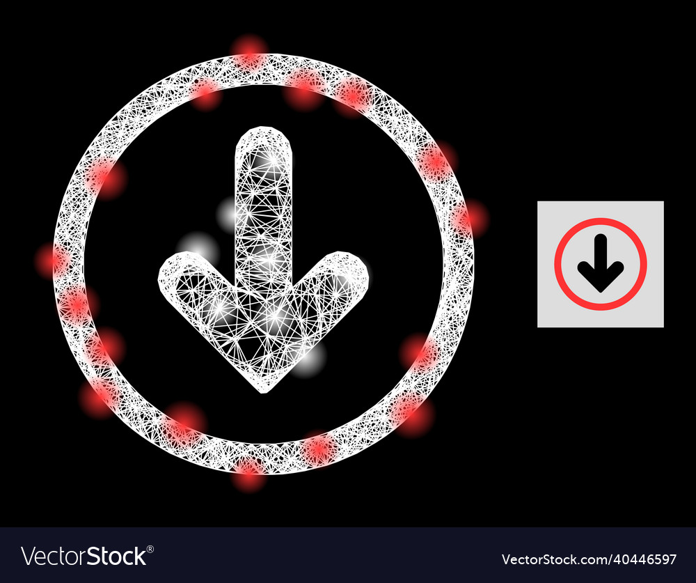 Glowing intersected mesh down pointer icon vector image Glowing intersected mesh down pointer icon