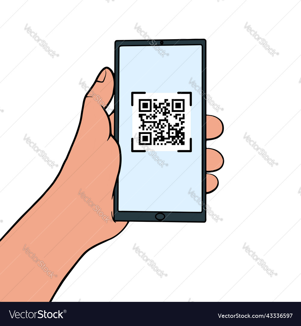 Hand Holding Smartphone with QR Code