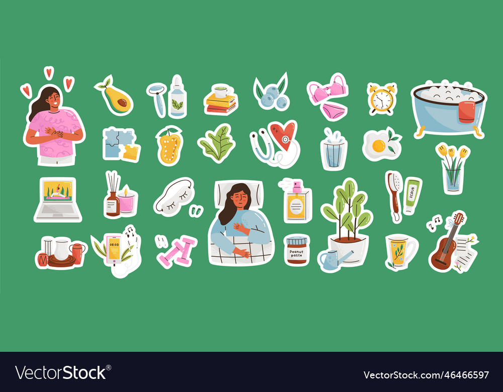 Self care stickers set Royalty Free Vector Image