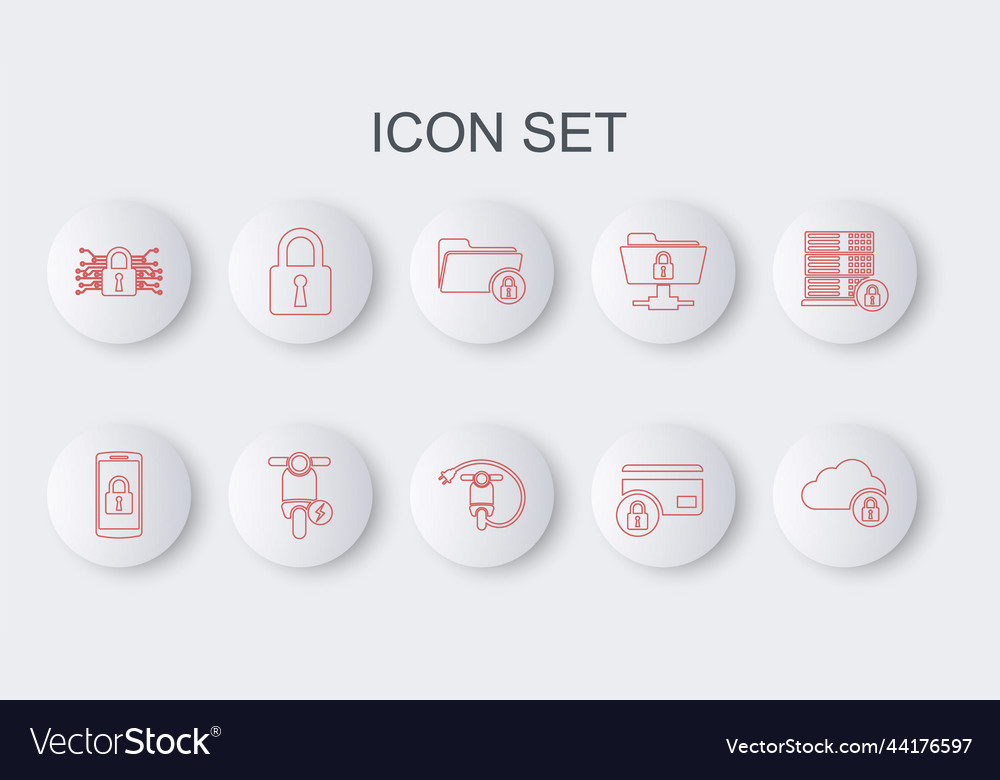 Set line cloud computing lock smartphone vector image Set line cloud computing lock smartphone
