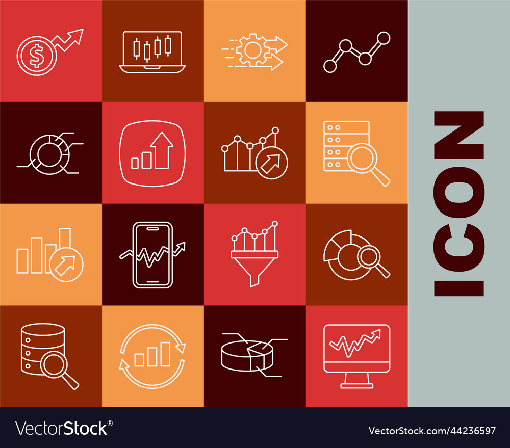 Set line monitor with graph chart search data vector image Set line monitor with graph chart search data