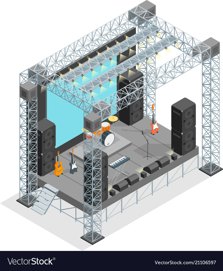 Stage for street performance concept 3d isometric Vector Image