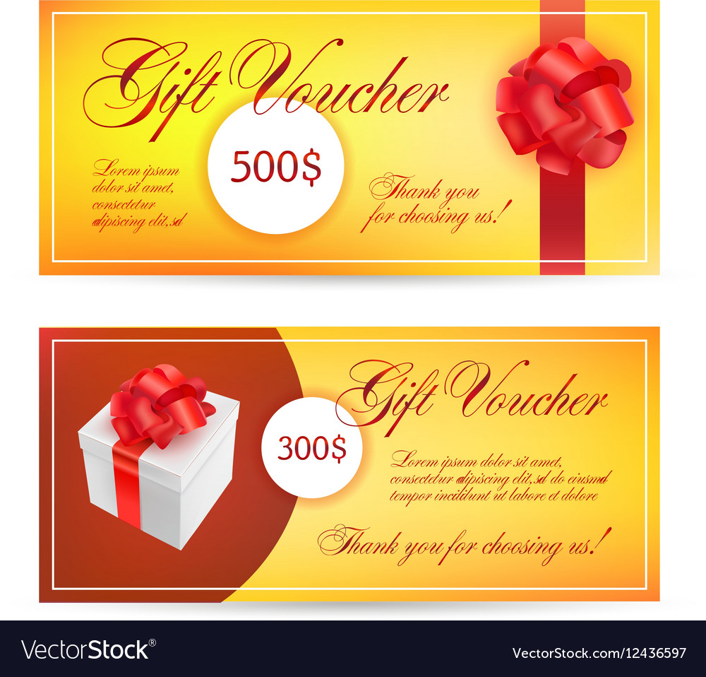 Voucher templates with red bow ribbons design Vector Image