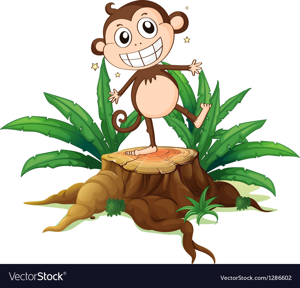 A monkey standing above trunk Royalty Free Vector Image A monkey standing above trunk Royalty Free Vector Image