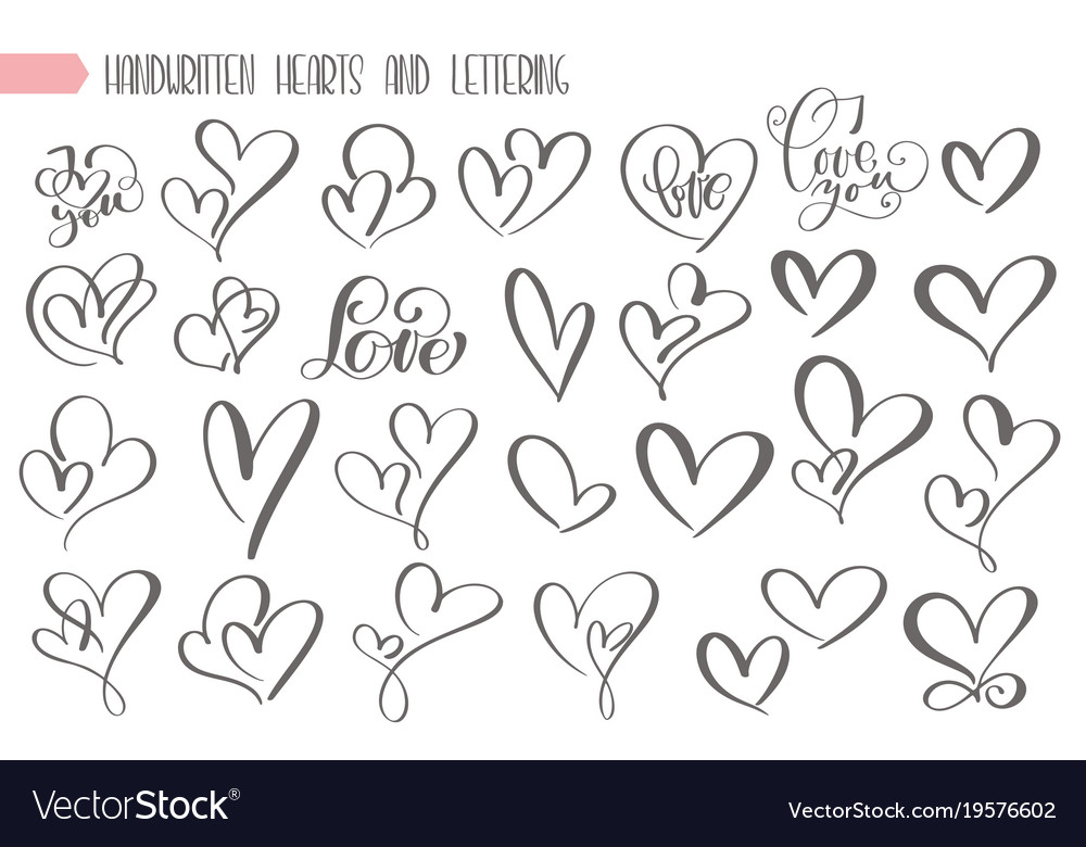 Big set valentines day hand written lettering Vector Image