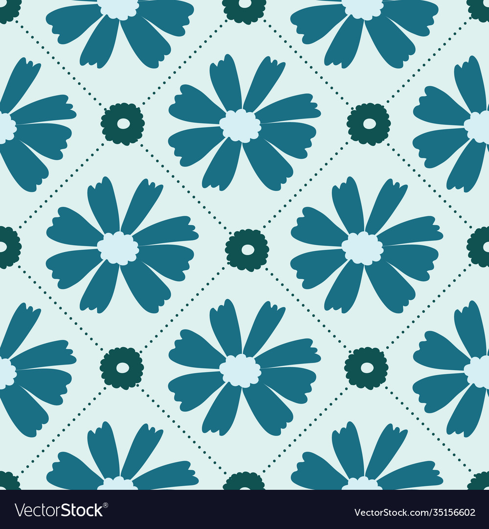 Blue and green daisy geometric polka dot pattern