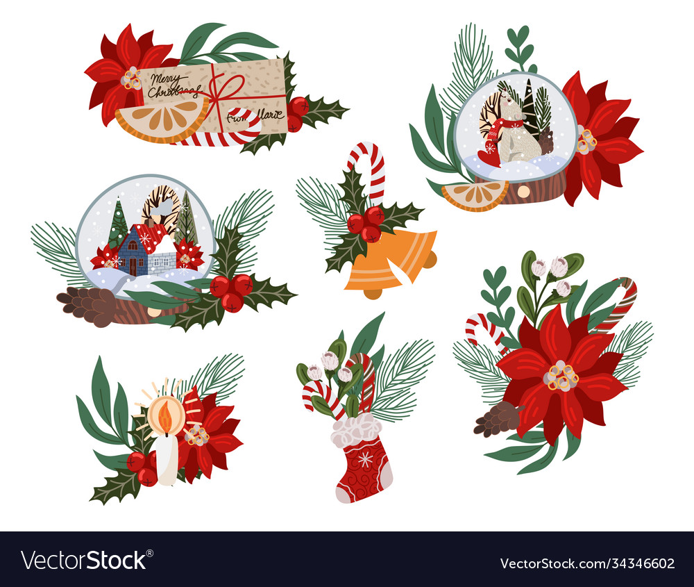 Christmas decor such as fir branch glass ball vector image Christmas decor such as fir branch glass ball