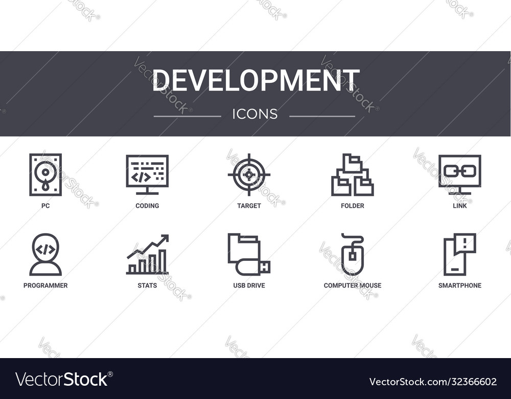 Development concept line icons set contains vector image Development concept line icons set contains