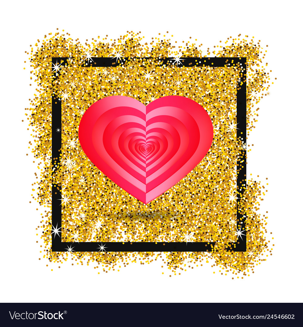 Heart on a gold background in the frame template