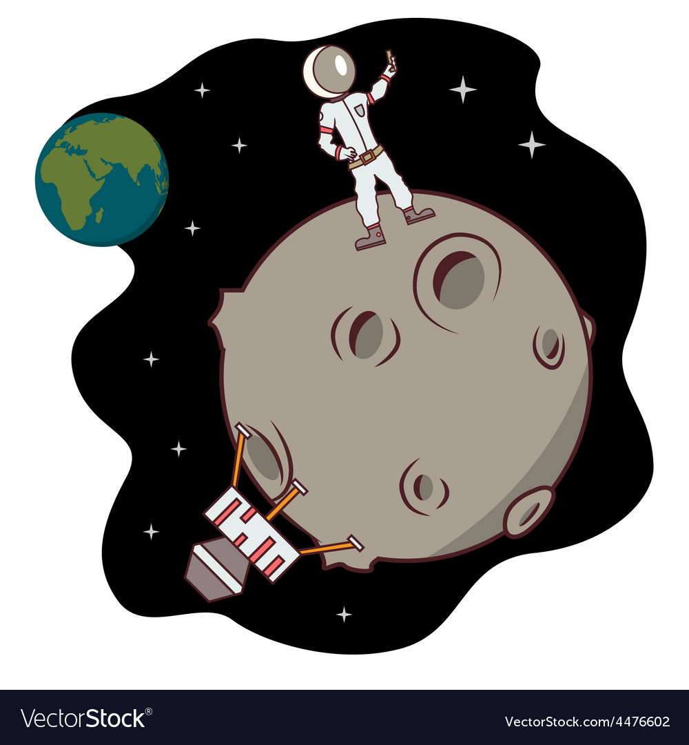 Isolated cartoon moon landing selfie time