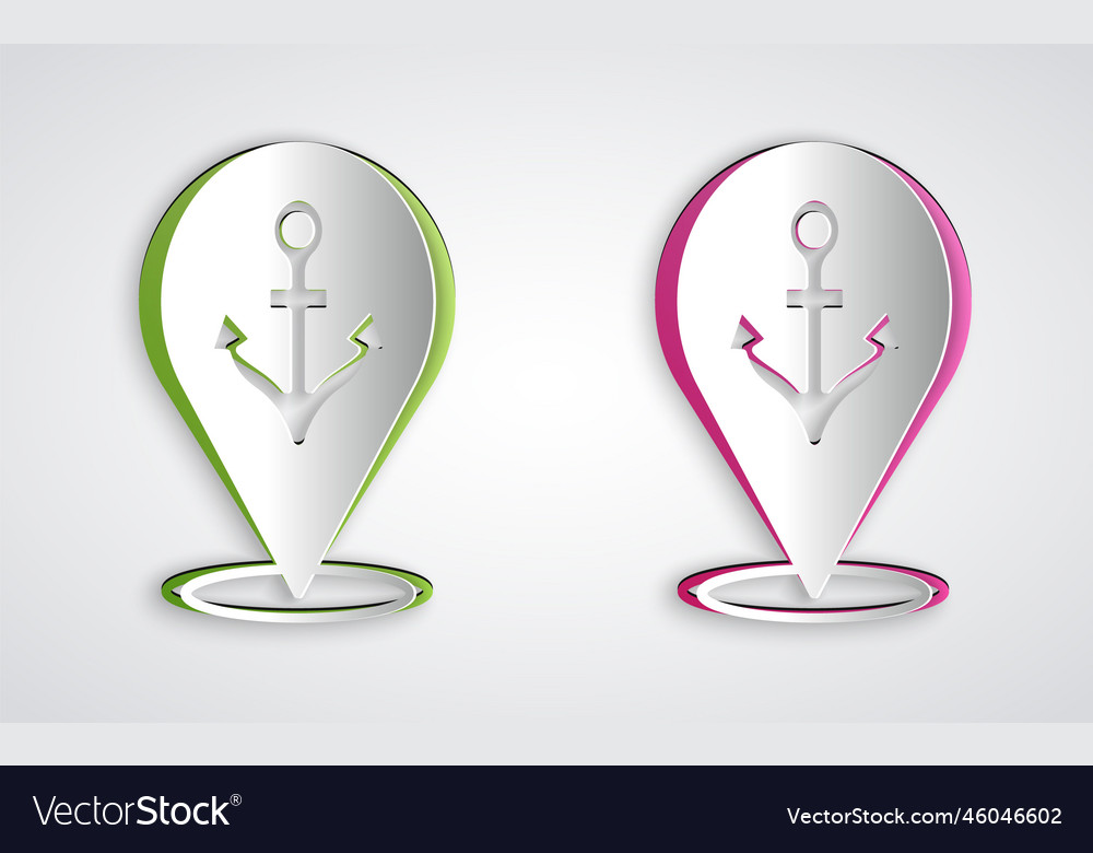 Papier schneiden Kartenzeiger mit Ankersymbol isoliert vector image Papier schneiden Kartenzeiger mit Ankersymbol isoliert