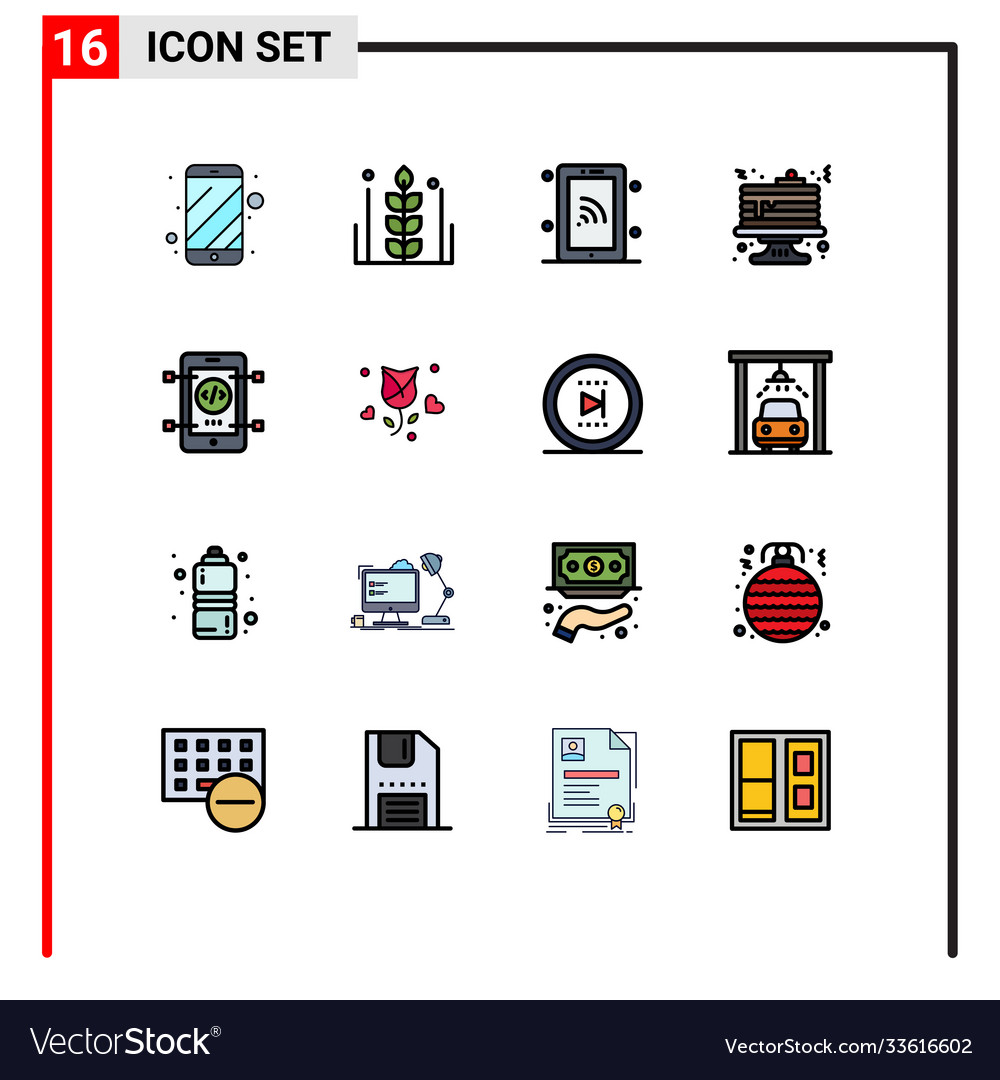 Set 16 flat color filled lines on grid