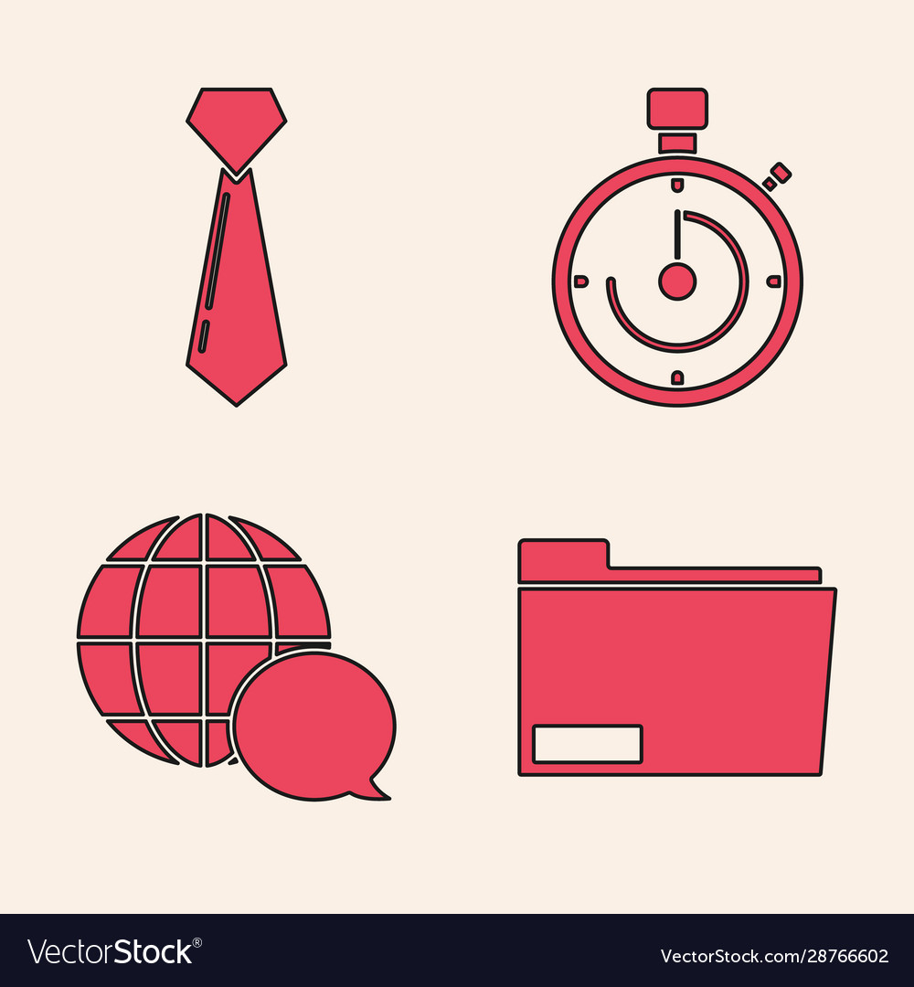Set document folder tie briefcase and world map vector image Set document folder tie briefcase and world map