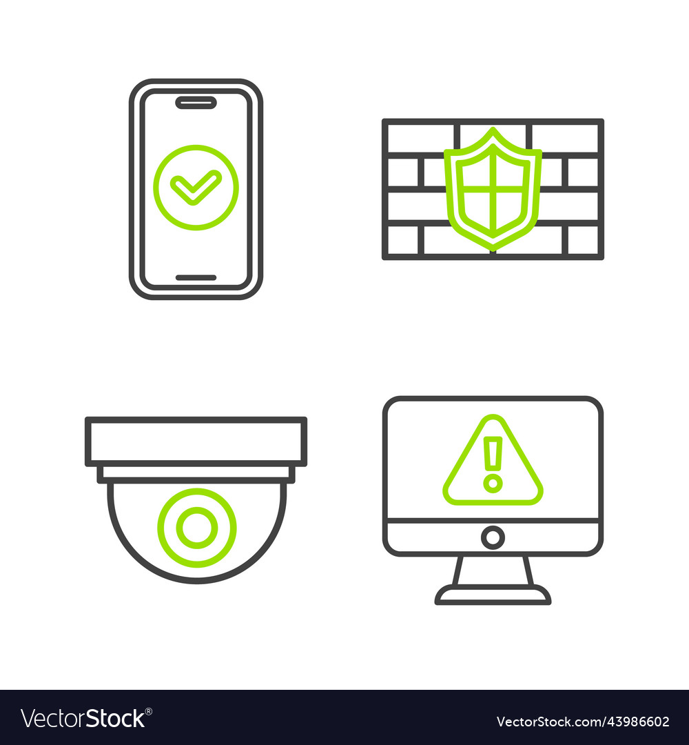 Set line monitor with exclamation mark security vector image Set line monitor with exclamation mark security