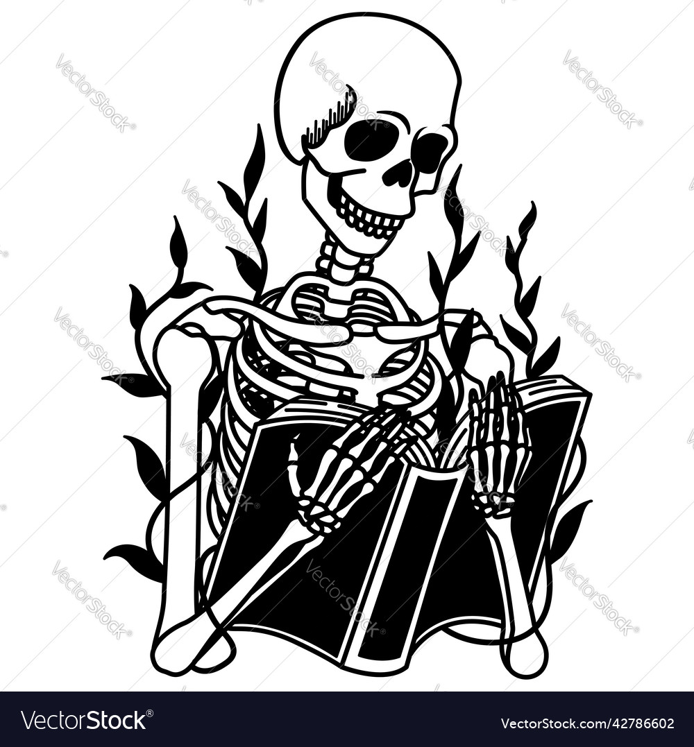 Skeleton holding book Royalty Free Vector Image