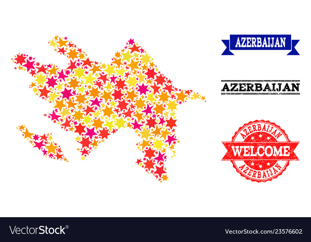 Star mosaic map of azerbaijan and grunge stamps