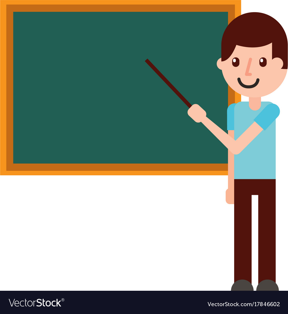 Teacher with pointer showing on board lesson