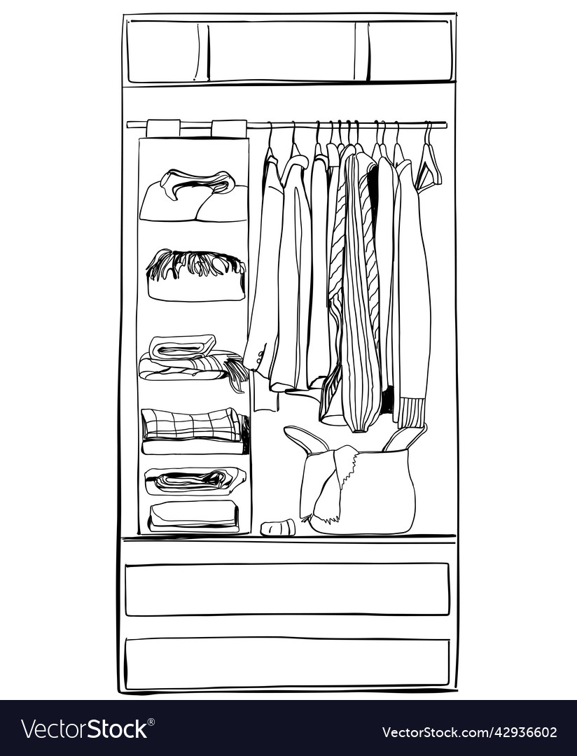 Wardrobe sketch clothes on the hangers hand