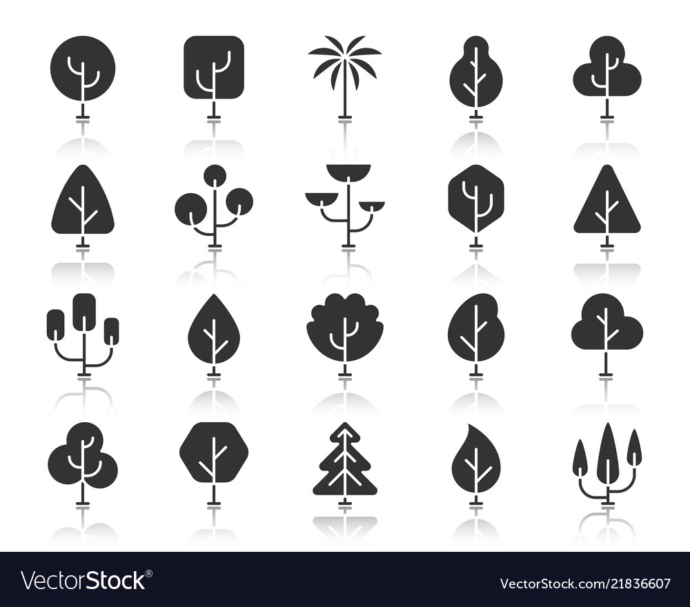 Abstract tree black silhouette icons set