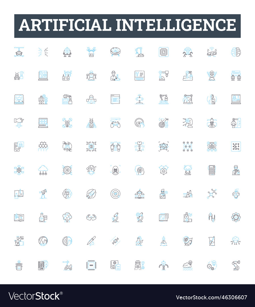 Artificial intelligence line icons set ai