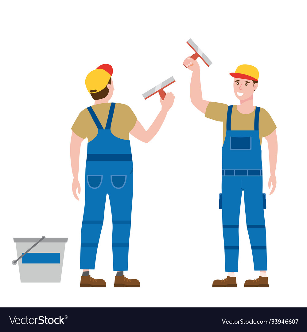 Construction worker with plastering trowel tool Vector Image