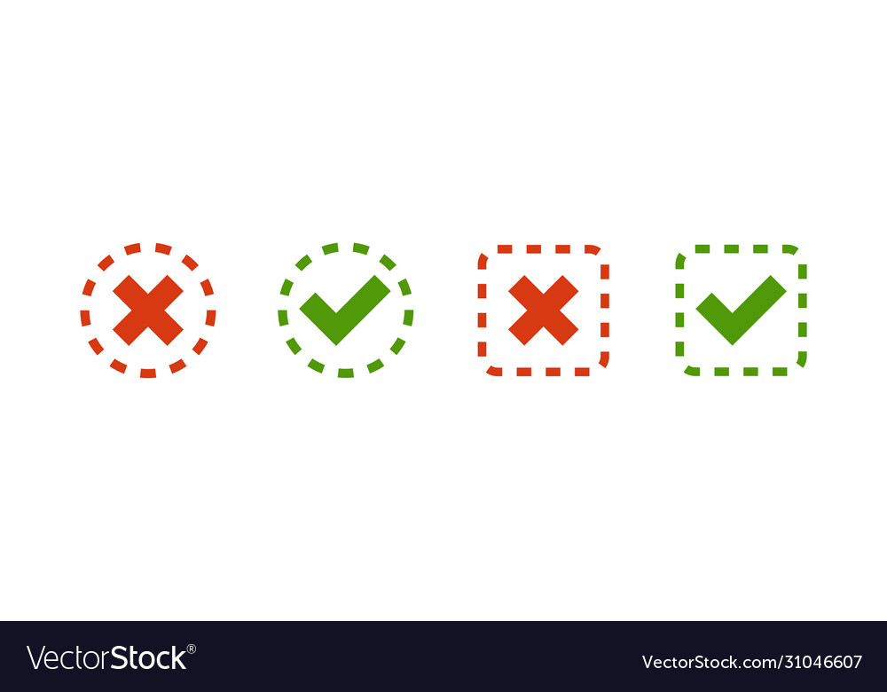 Flat check mark cross for web design vector image Flat check mark cross for web design