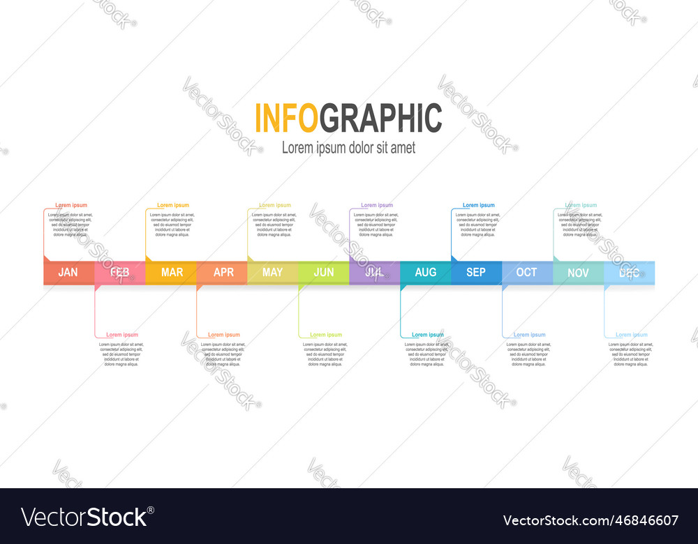 Infographic timeline template 12 steps Royalty Free Vector