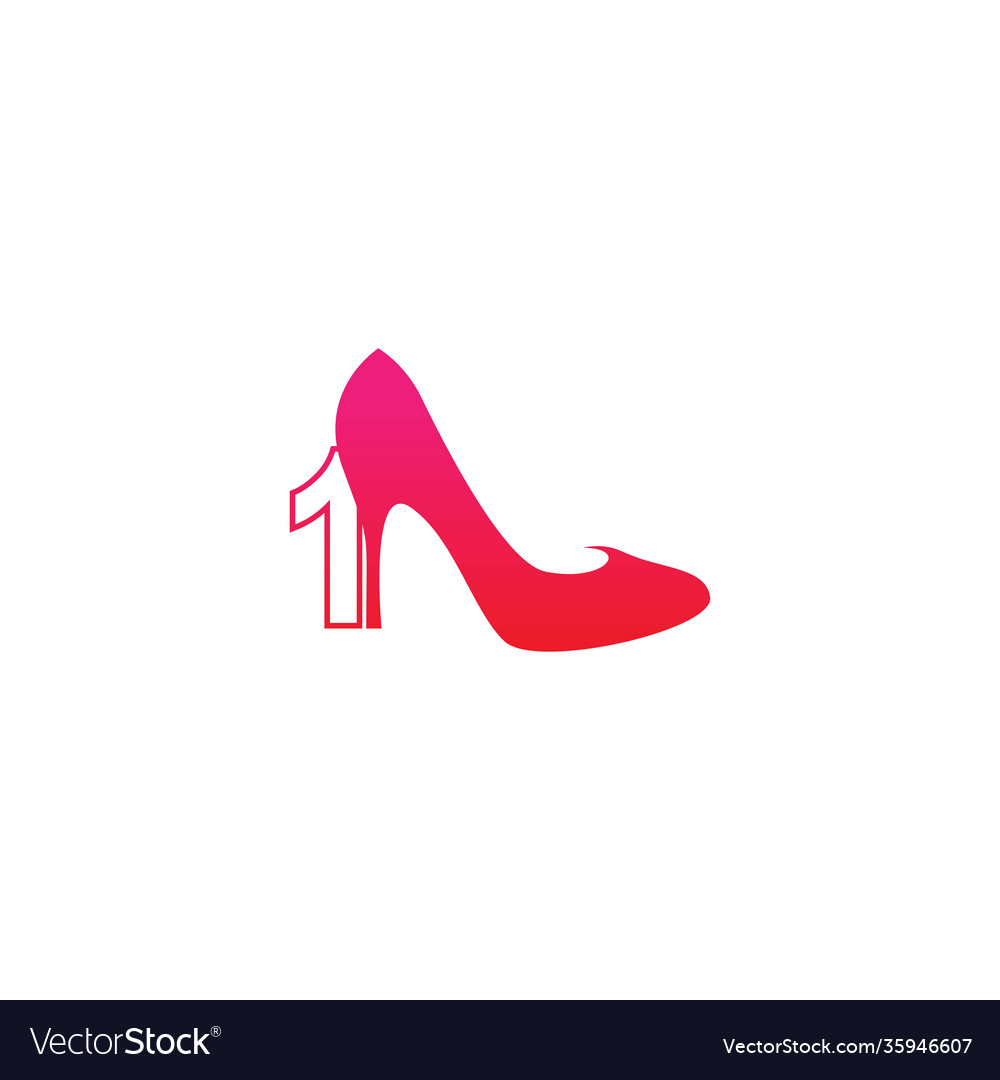 Number 1 with women shoe high heel logo icon Vector Image