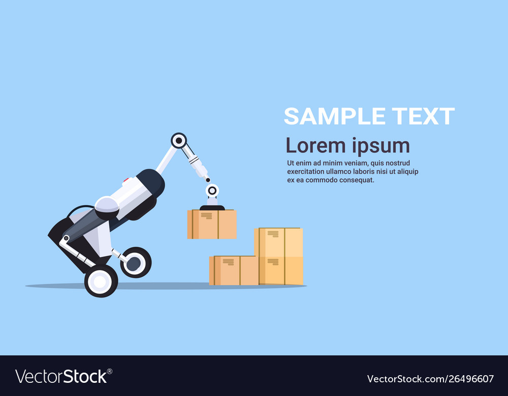 Robotic worker loading cardboard boxes hi-tech vector image Robotic worker loading cardboard boxes hi-tech