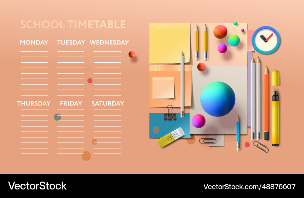 School timetable weekly planner back Royalty Free Vector