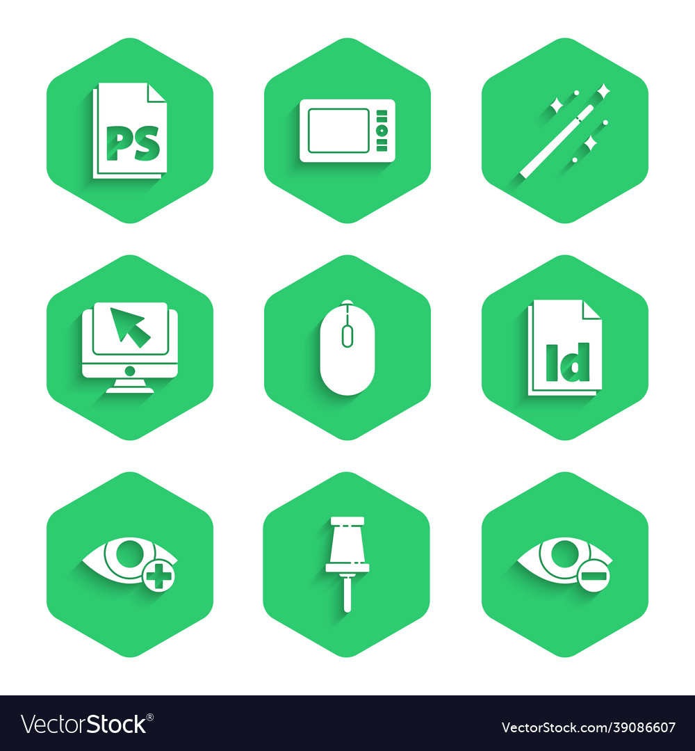 Set computer mouse push pin red eye effect id vector image Set computer mouse push pin red eye effect id