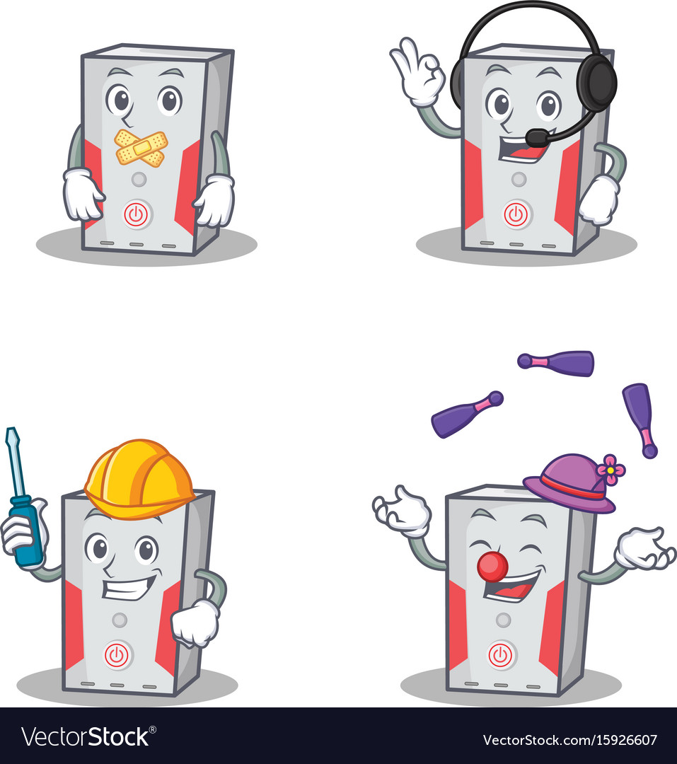 Set of computer character with silent headphone