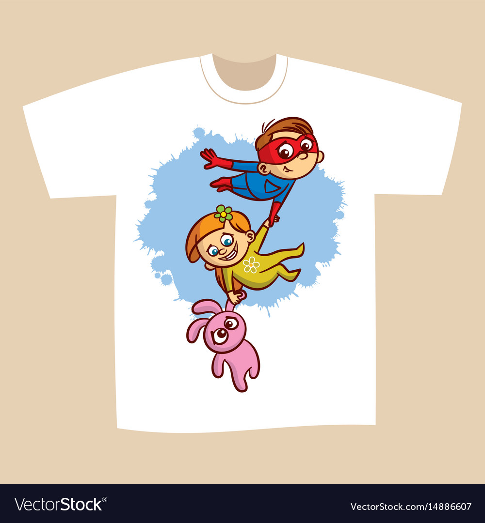 T-shirt print design superhero flying boy rescuer