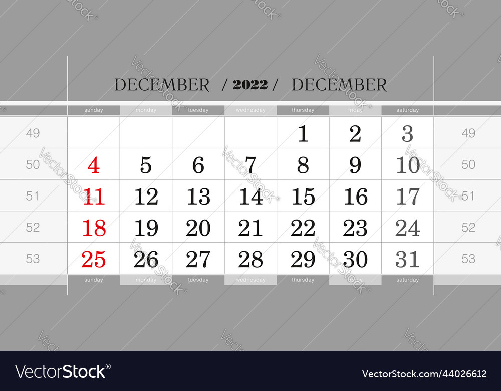 Dezember 2021 vierteljährliche Kalender Blockwand