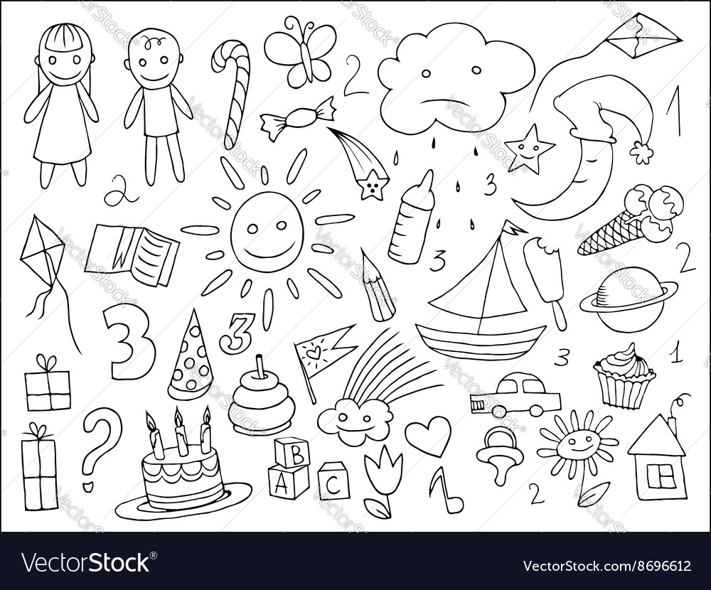Doodle set of objects from a child life
