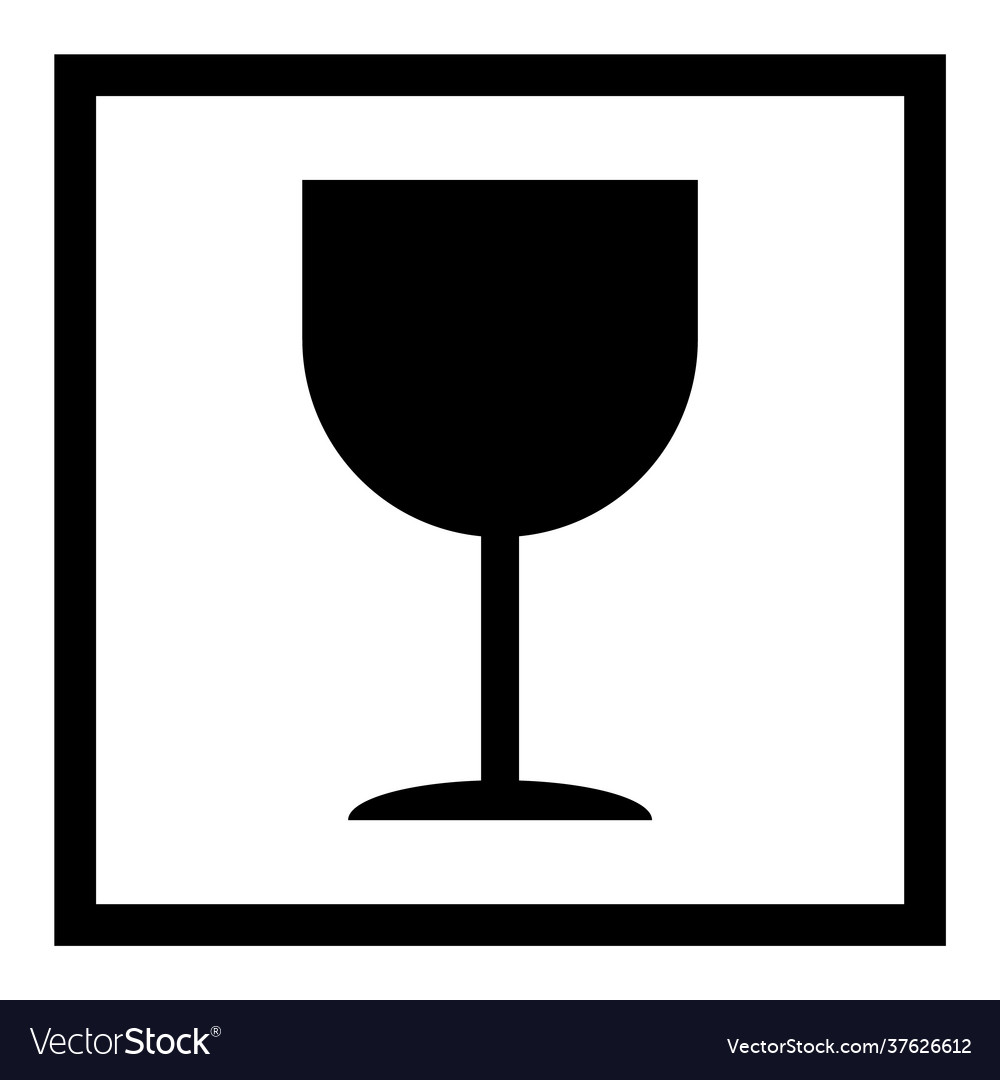 Fragile flat icon with black frame isolated vector image Fragile flat icon with black frame isolated