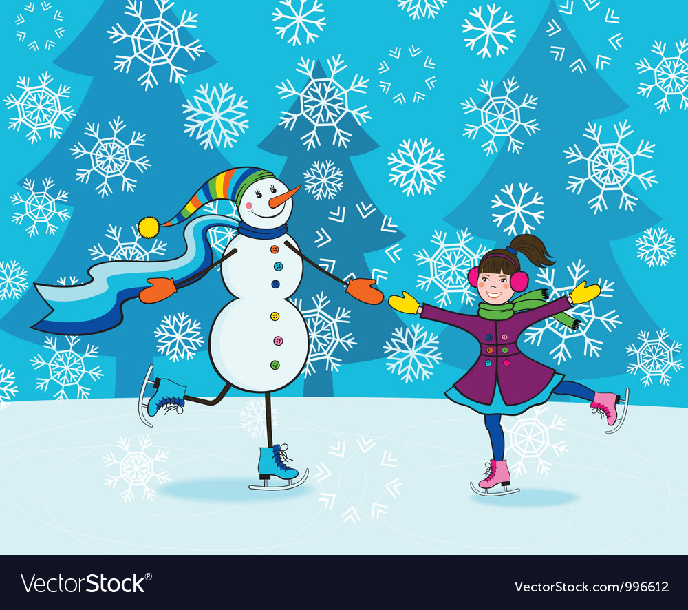 Mädchen mit Schneemann Skating